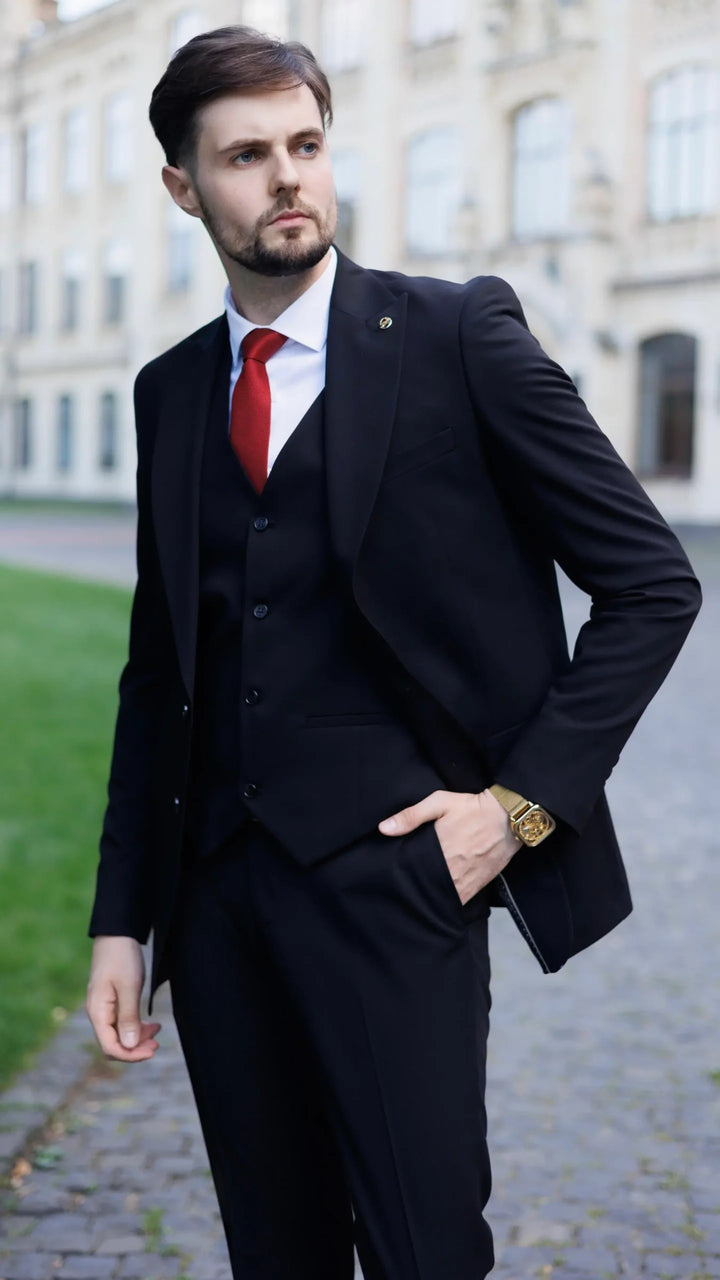 Fashion Men's 3 Pieces Flat Peak Lapel Tuxedos For Party (Blazer+vest+Pants)