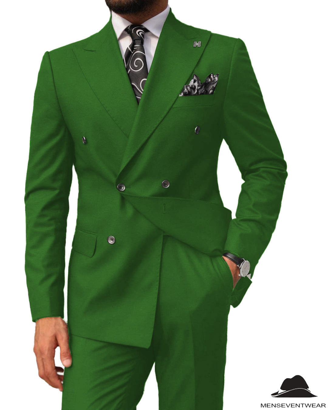 2 pieces Mens Suit Slim Fit Flat Double Breasted Peak Lapel Tuxedos(Blazer+Pants) mens event wear