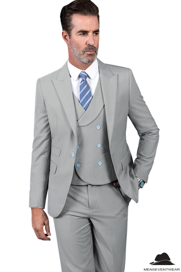 3 Piece Mens Suit Slim Fit Solid Peak lapel Suit (Blazer+Vest+Pants) mens event wear