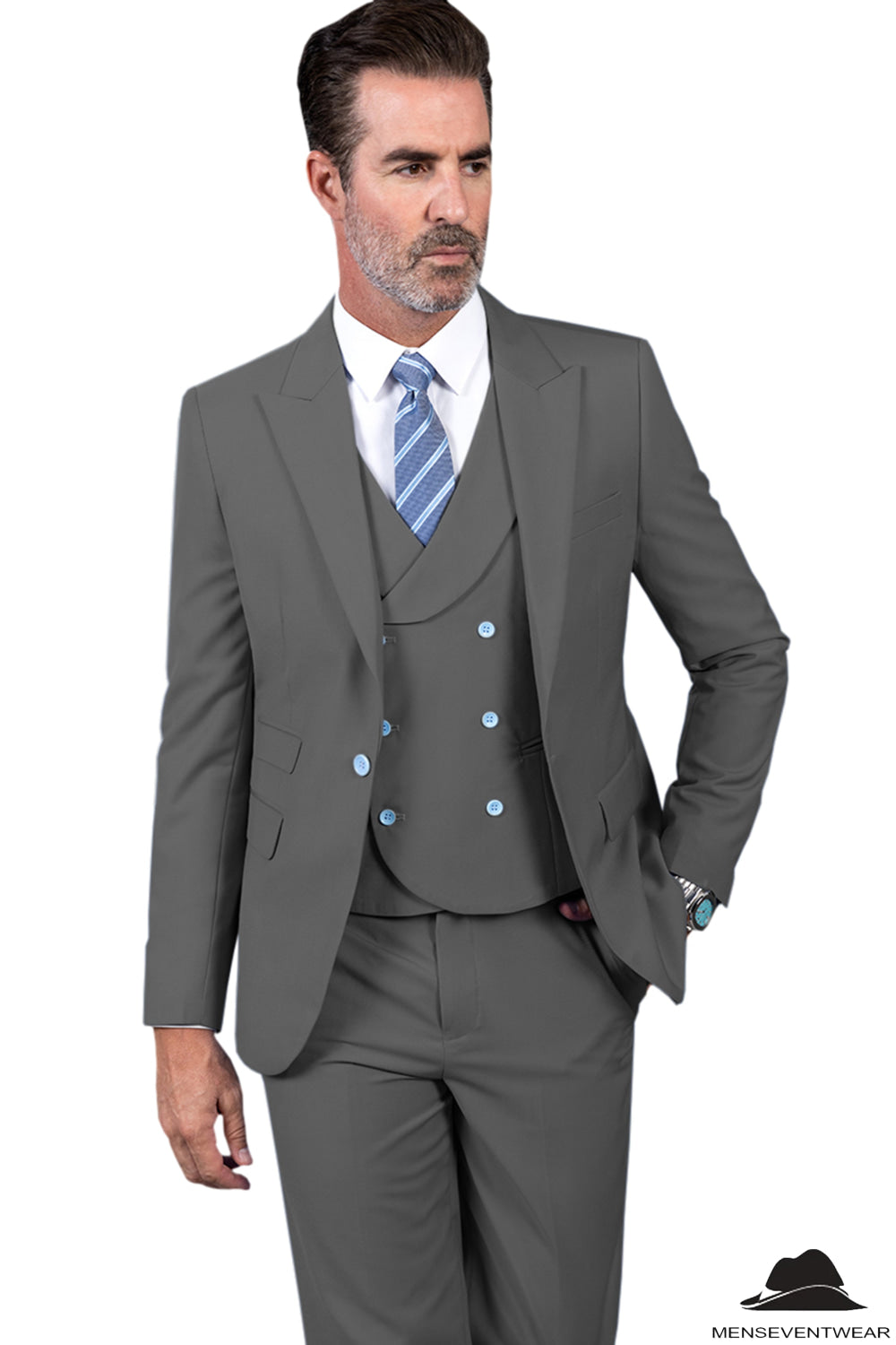 3 Piece Mens Suit Slim Fit Solid Peak lapel Suit (Blazer+Vest+Pants) mens event wear