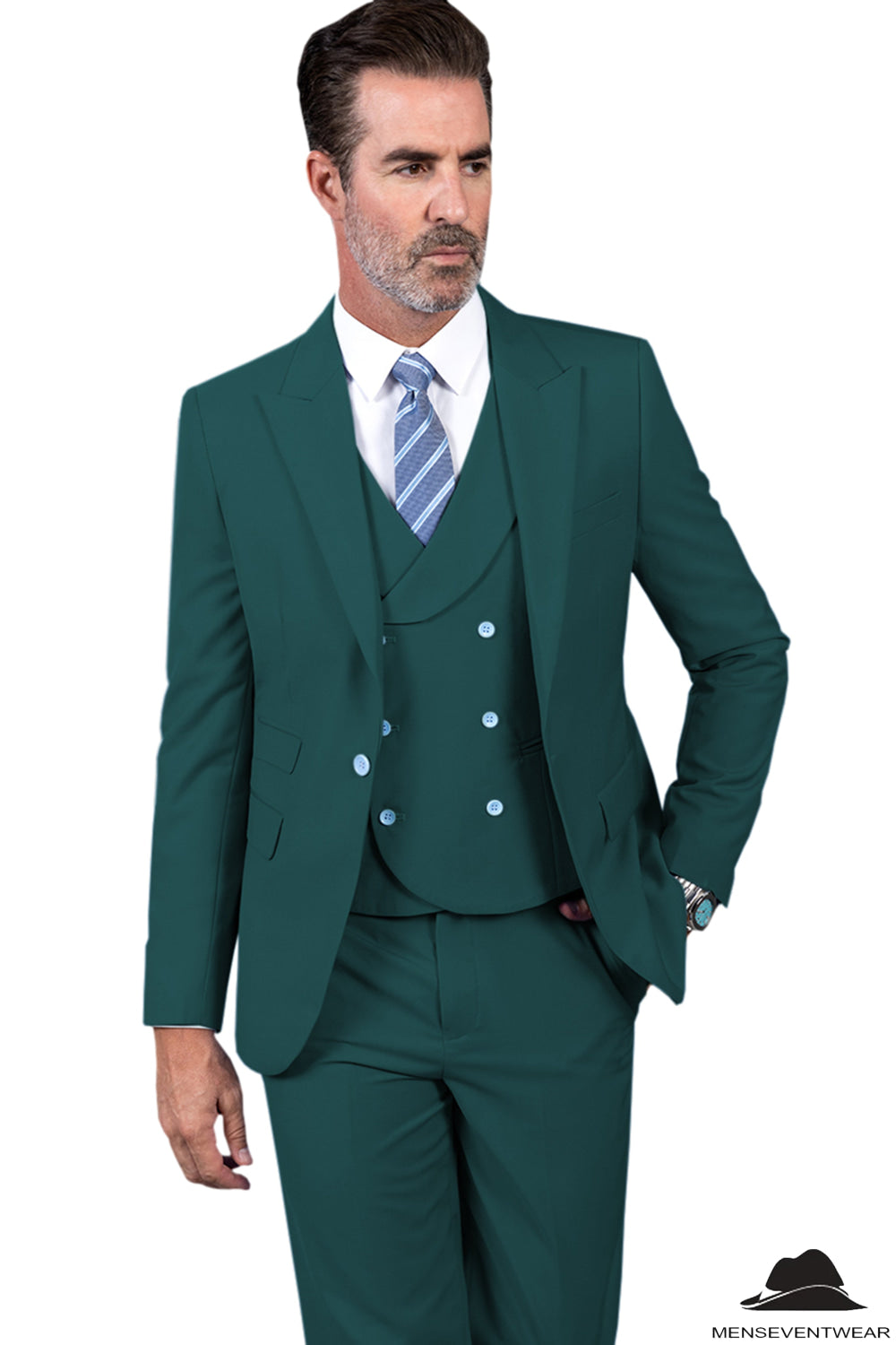 3 Piece Mens Suit Slim Fit Solid Peak lapel Suit (Blazer+Vest+Pants) mens event wear