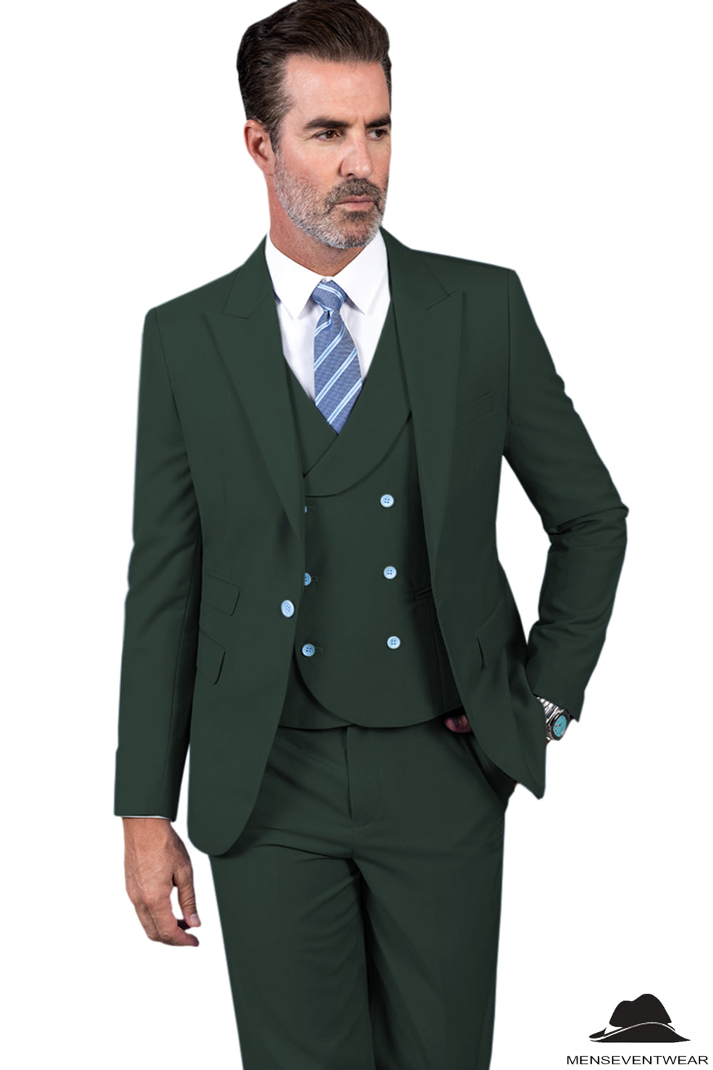 3 Piece Mens Suit Slim Fit Solid Peak lapel Suit (Blazer+Vest+Pants) mens event wear