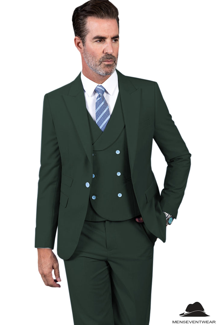 3 Piece Mens Suit Slim Fit Solid Peak lapel Suit (Blazer+Vest+Pants) mens event wear
