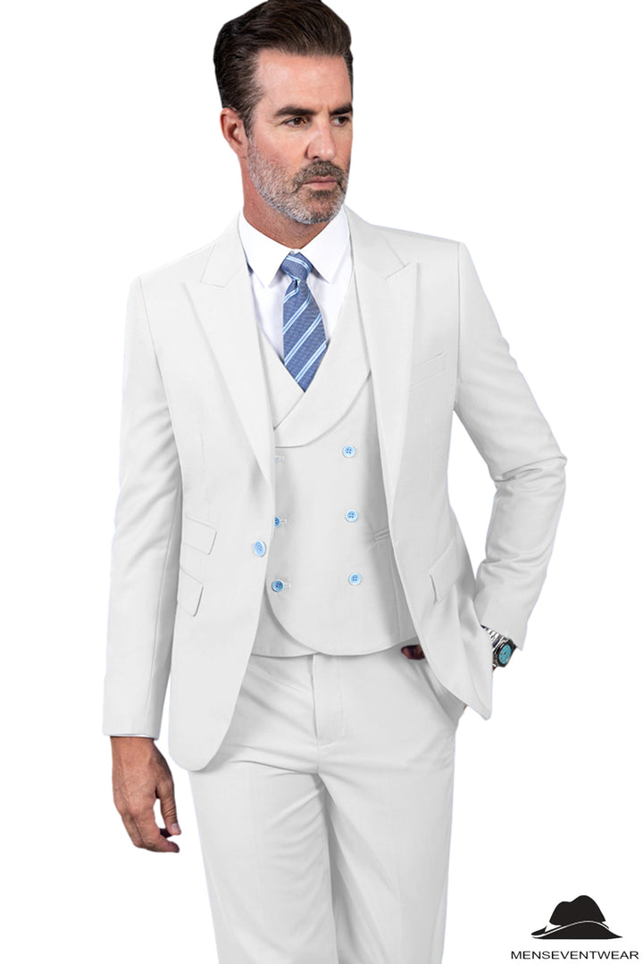 3 Piece Mens Suit Slim Fit Solid Peak lapel Suit (Blazer+Vest+Pants) mens event wear