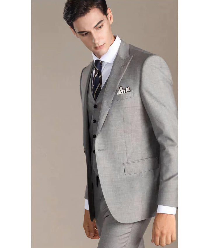 Business Men's 3 Pieces Mens Suit Peak Lapel Solid Tuxedos (Blazer+vest+Pants) mens event wear