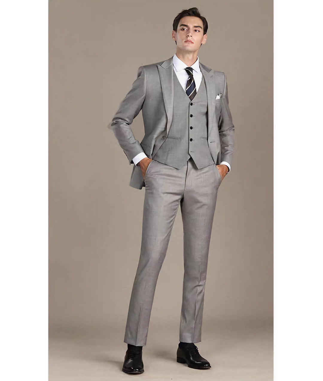 Business Men's 3 Pieces Mens Suit Peak Lapel Solid Tuxedos (Blazer+vest+Pants) mens event wear