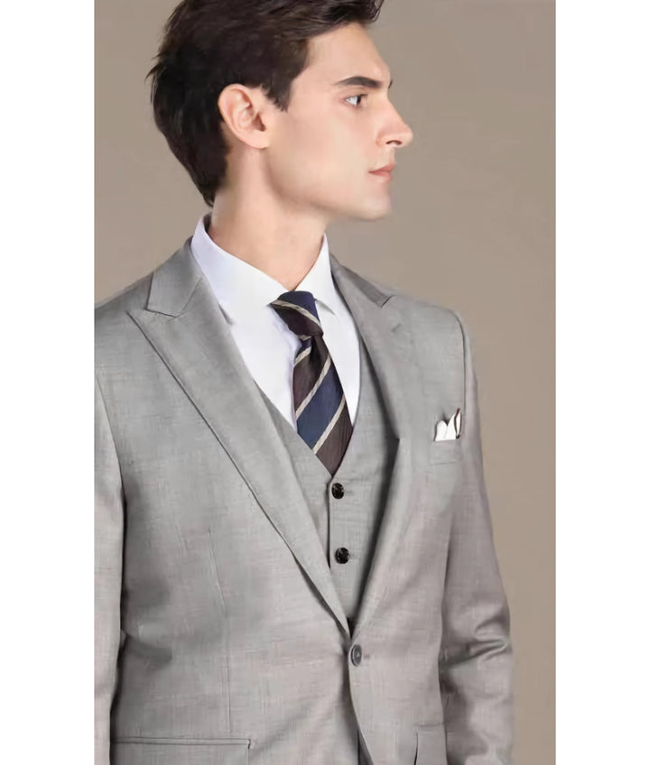 Business Men's 3 Pieces Mens Suit Peak Lapel Solid Tuxedos (Blazer+vest+Pants) mens event wear