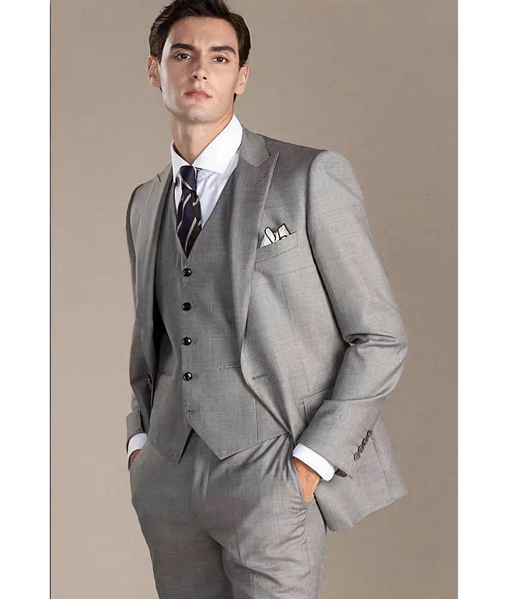 Business Men's 3 Pieces Mens Suit Peak Lapel Solid Tuxedos (Blazer+vest+Pants) mens event wear