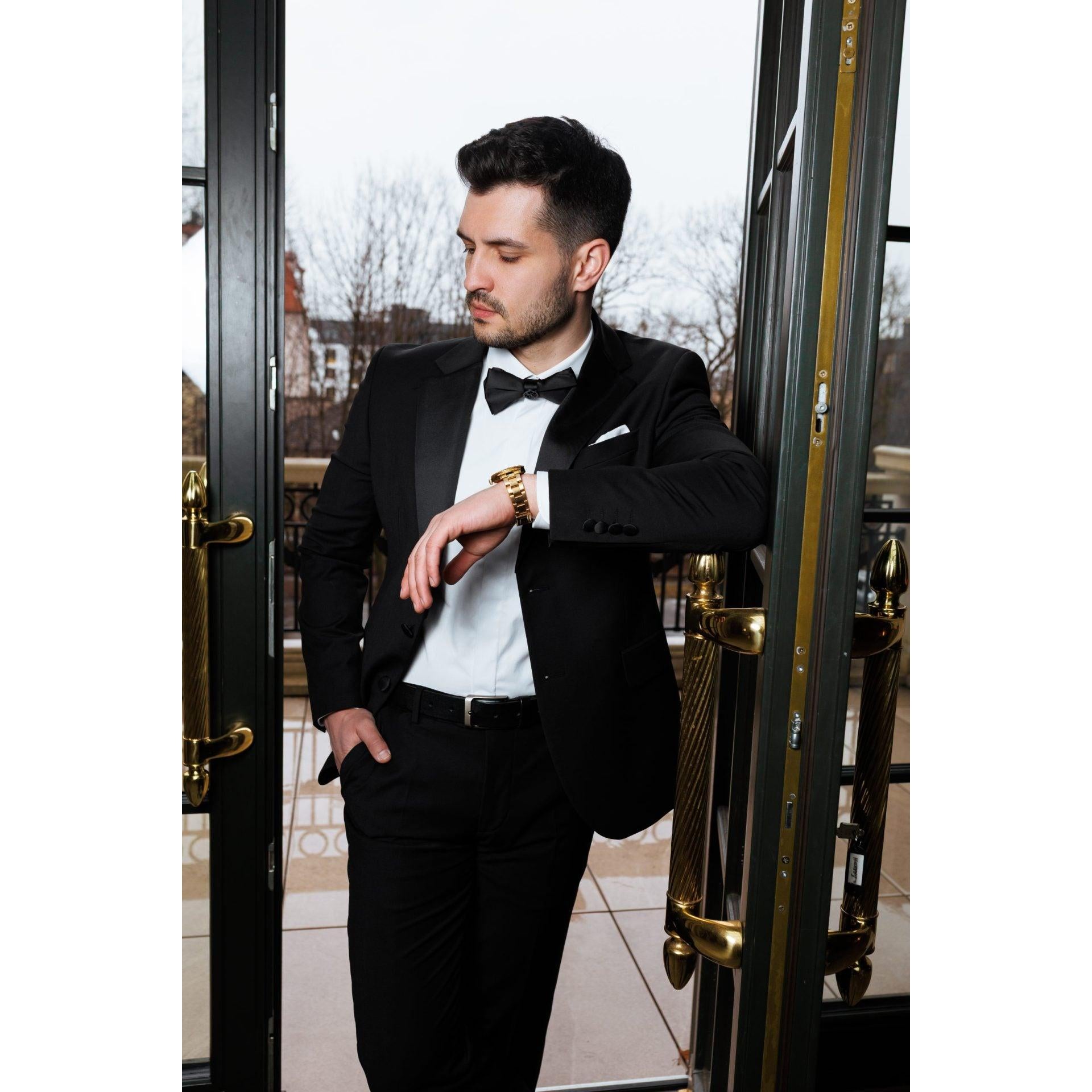 Casual 2 Piece Men's Suit Flat Notched Wedding Lapel (Blazer + Pants) Black / 5XL