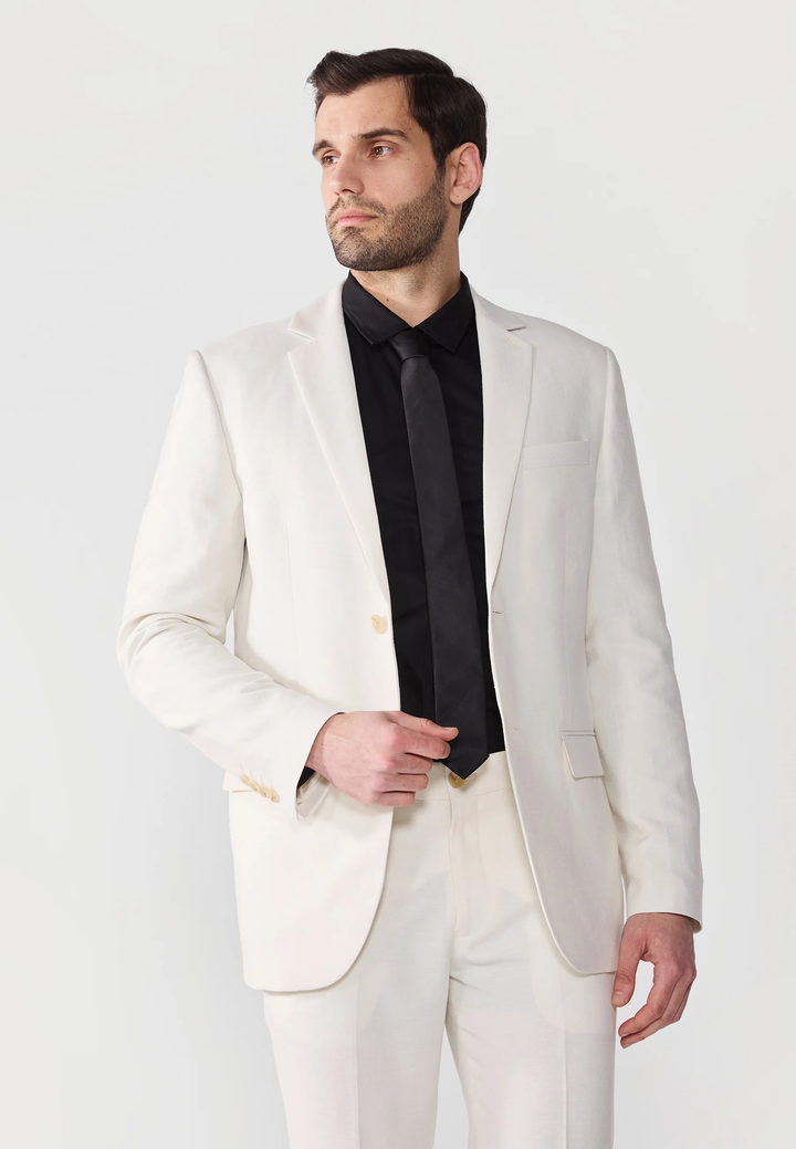 Casual 2 Pieces Mens Suit Flat Linen Notch Lapel Suit (Blazer + Pants) mens event wear