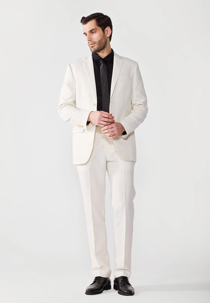 Casual 2 Pieces Mens Suit Flat Linen Notch Lapel Suit (Blazer + Pants) mens event wear