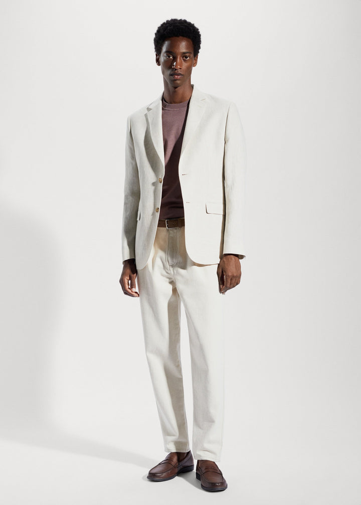 Casual 2 Pieces Mens Suit Flat Linen Notch Lapel Suit (Blazer + Pants) mens event wear