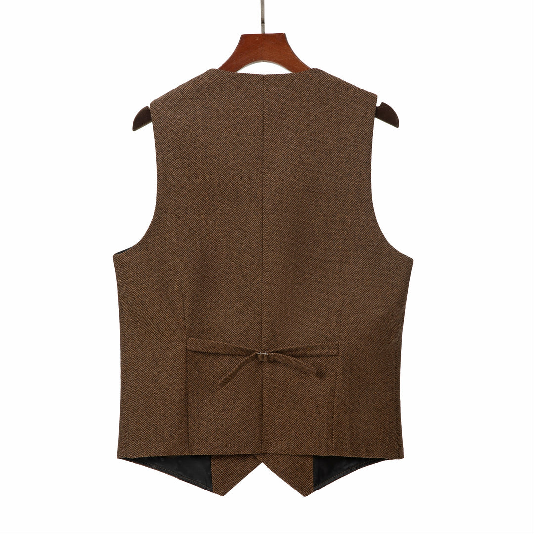Casual Men's Classic Slim Fit Tweed Herringbone Notch Lapel Waistcoat menseventwear