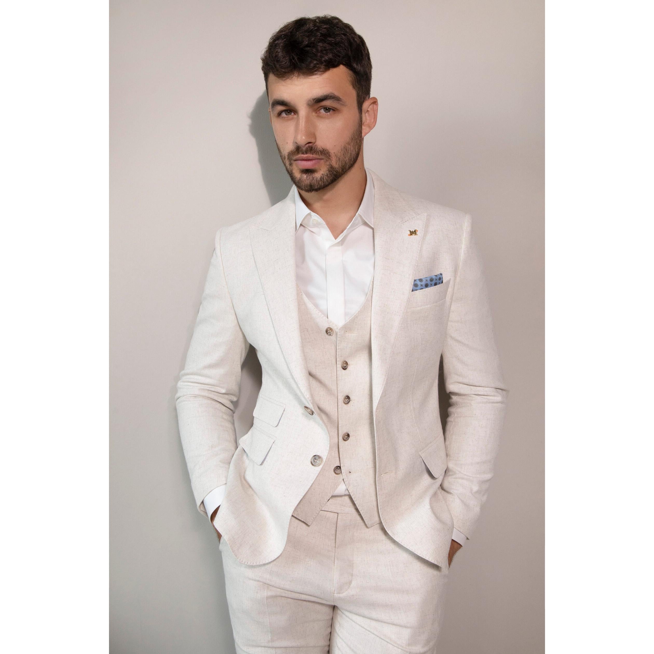 Casual Men's Three-Piece Peak Lapel Wedding Suit for Men (Blazer + Vest + Pants) Beige / 3XL