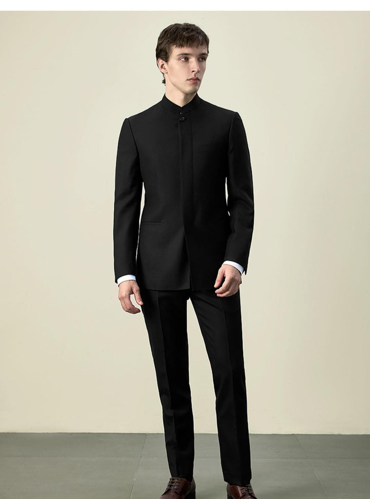 Classic 2 Piece Men's Slim Fit Solid Color Stand Collar Wedding Suit (Blazer+Pants) mens event wear