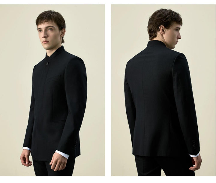 Classic 2 Piece Men's Slim Fit Solid Color Stand Collar Wedding Suit (Blazer+Pants) mens event wear