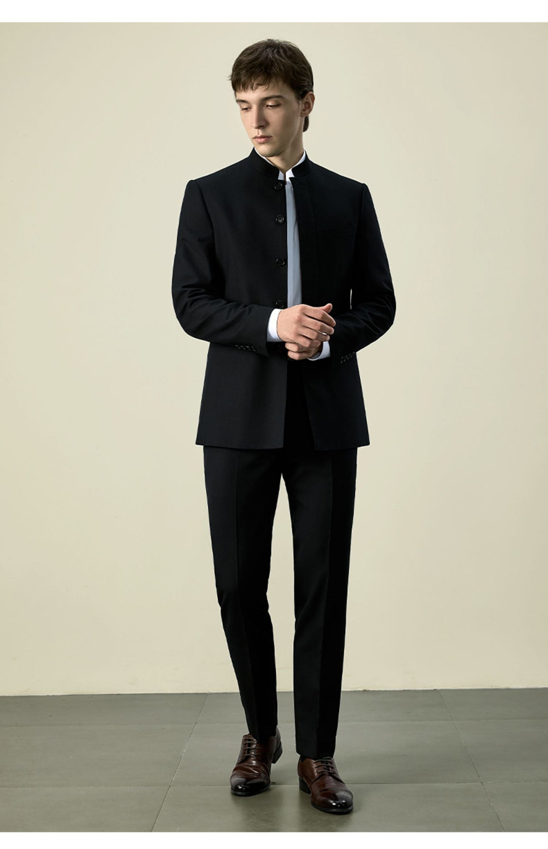 Classic 2 Piece Men's Slim Fit Solid Color Stand Collar Wedding Suit (Blazer+Pants) mens event wear