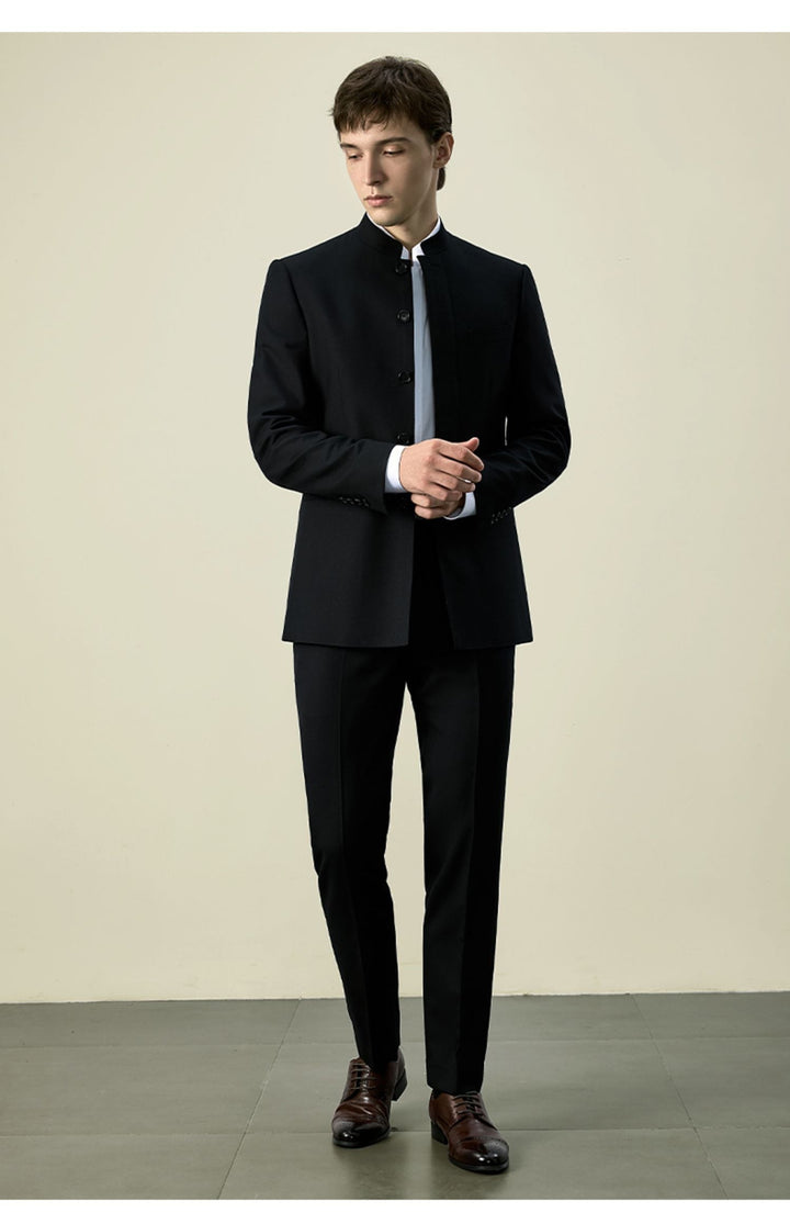 Classic 2 Piece Men's Slim Fit Solid Color Stand Collar Wedding Suit (Blazer+Pants) mens event wear