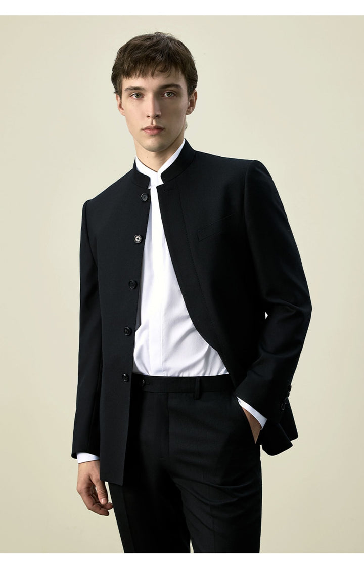 Classic 2 Piece Men's Slim Fit Solid Color Stand Collar Wedding Suit (Blazer+Pants) mens event wear