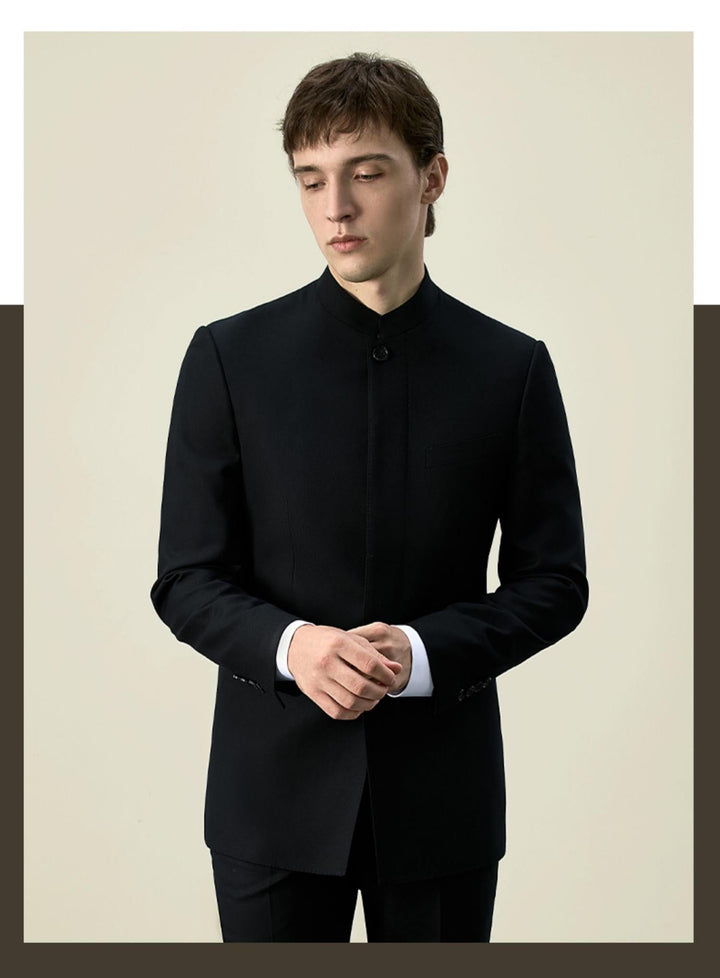 Classic 2 Piece Men's Slim Fit Solid Color Stand Collar Wedding Suit (Blazer+Pants) mens event wear