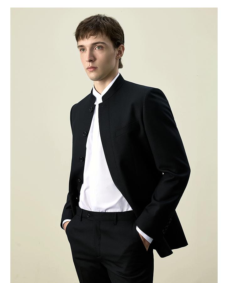 Classic 2 Piece Men's Slim Fit Solid Color Stand Collar Wedding Suit (Blazer+Pants) mens event wear