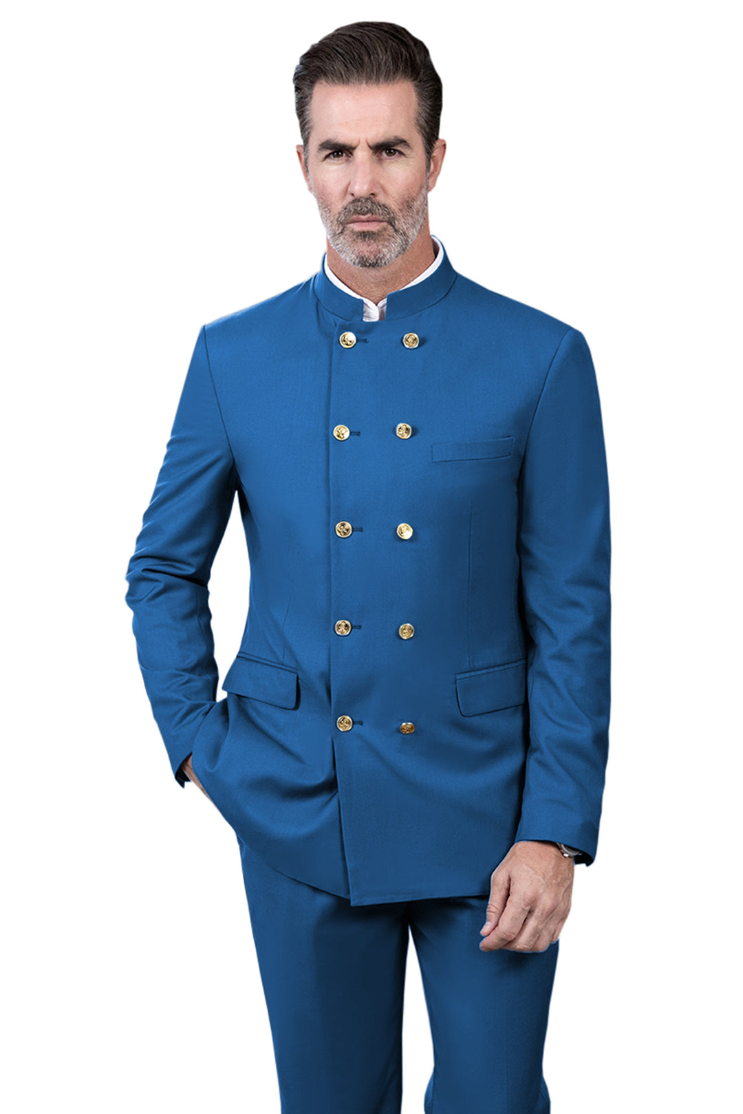 Classic 2 Piece Men's Slim Fit Solid Color Stand Collar Wedding Suit (Blazer+Pants) mens event wear