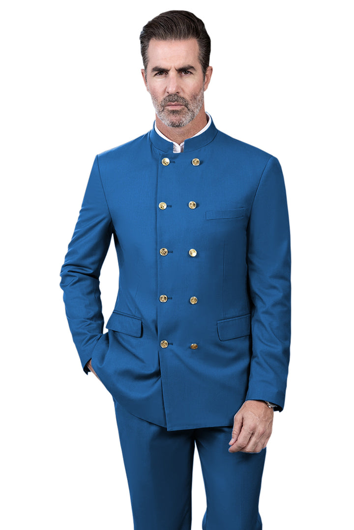 Classic 2 Piece Men's Slim Fit Solid Color Stand Collar Wedding Suit (Blazer+Pants) mens event wear