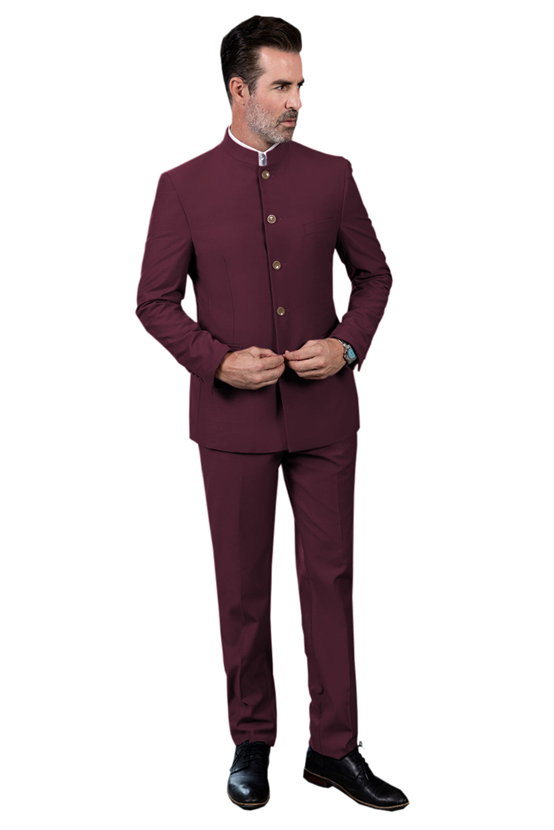 Classic 2 Piece Men's Slim Fit Solid Color Stand Collar Wedding Suit (Blazer+Pants) mens event wear