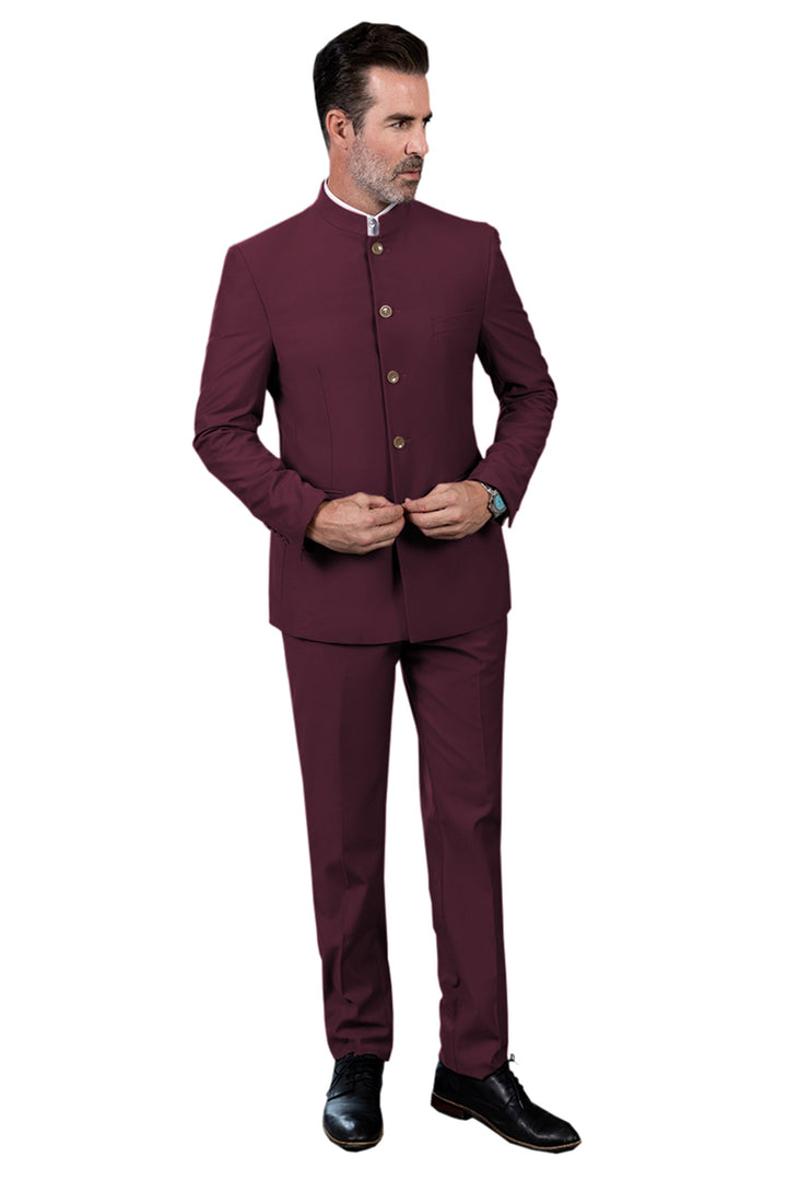 Classic 2 Piece Men's Slim Fit Solid Color Stand Collar Wedding Suit (Blazer+Pants) mens event wear