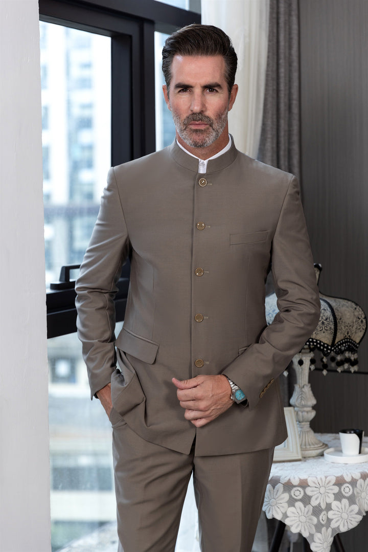 Classic 2 Piece Men's Slim Fit Solid Color Stand Collar Wedding Suit (Blazer+Pants) mens event wear