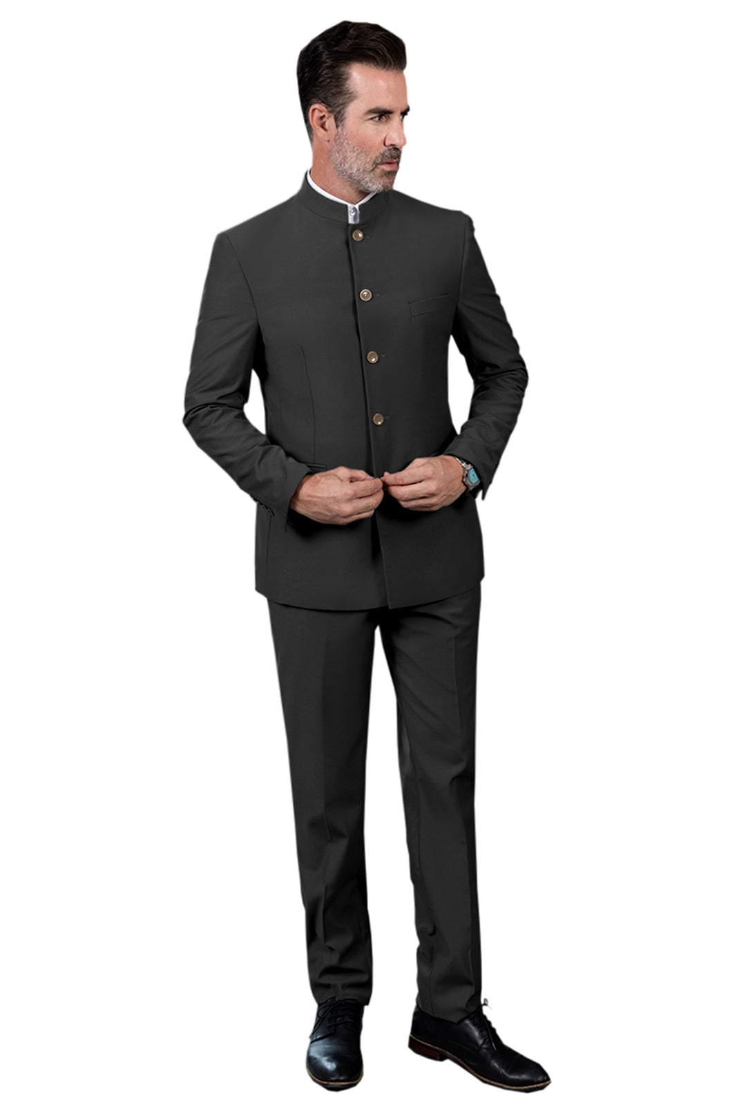 Classic 2 Piece Men's Slim Fit Solid Color Stand Collar Wedding Suit (Blazer+Pants) mens event wear