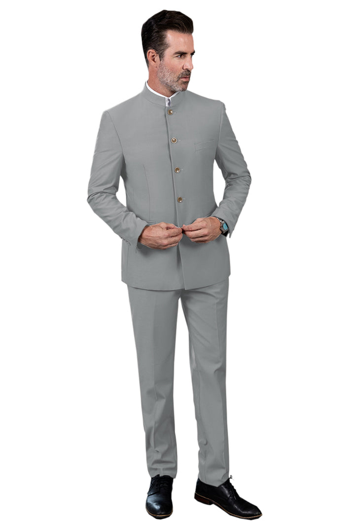 Classic 2 Piece Men's Slim Fit Solid Color Stand Collar Wedding Suit (Blazer+Pants) mens event wear