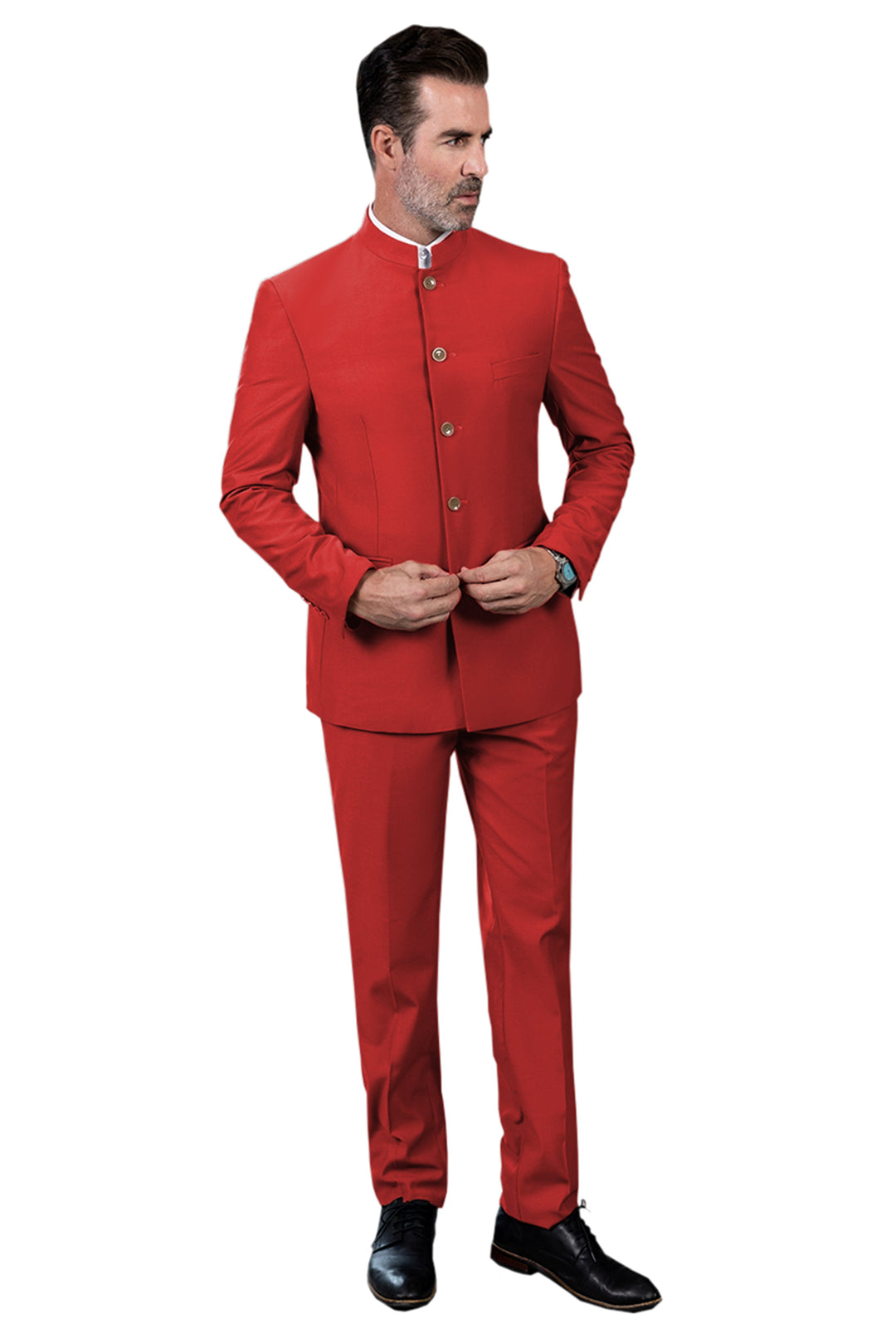 Classic 2 Piece Men's Slim Fit Solid Color Stand Collar Wedding Suit (Blazer+Pants) mens event wear