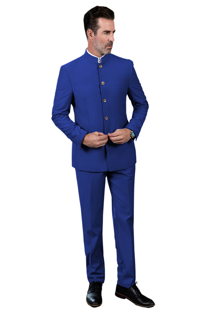Classic 2 Piece Men's Slim Fit Solid Color Stand Collar Wedding Suit (Blazer+Pants) mens event wear