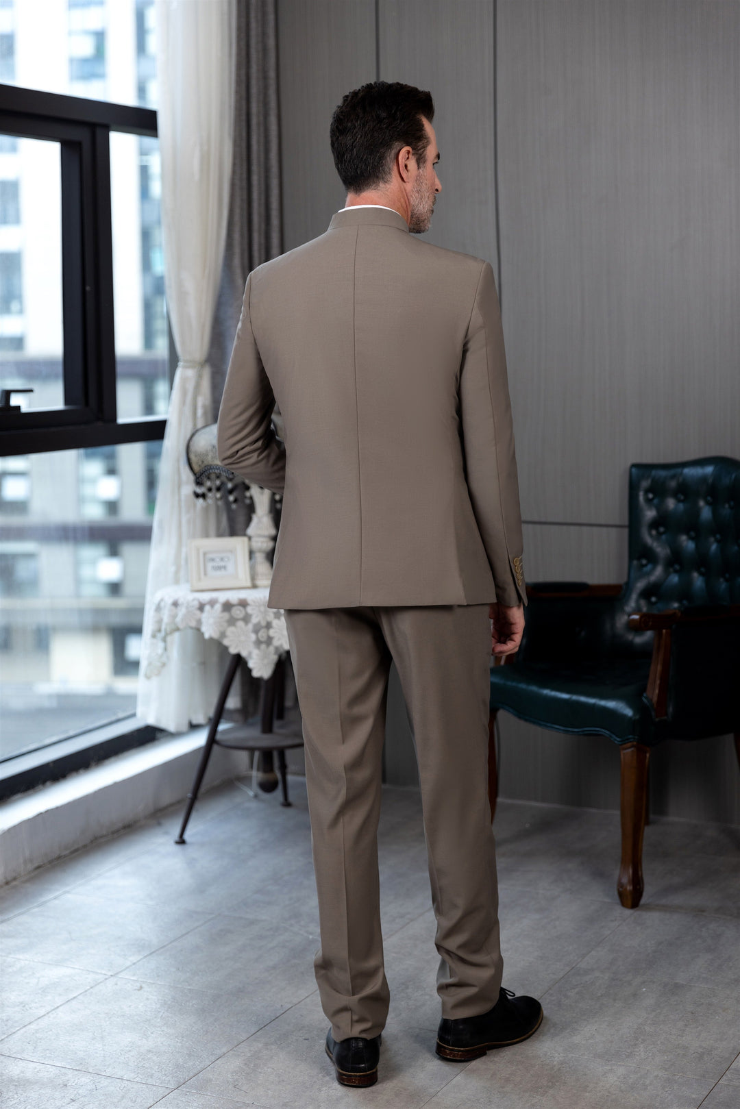 Classic 2 Piece Men's Slim Fit Solid Color Stand Collar Wedding Suit (Blazer+Pants) mens event wear