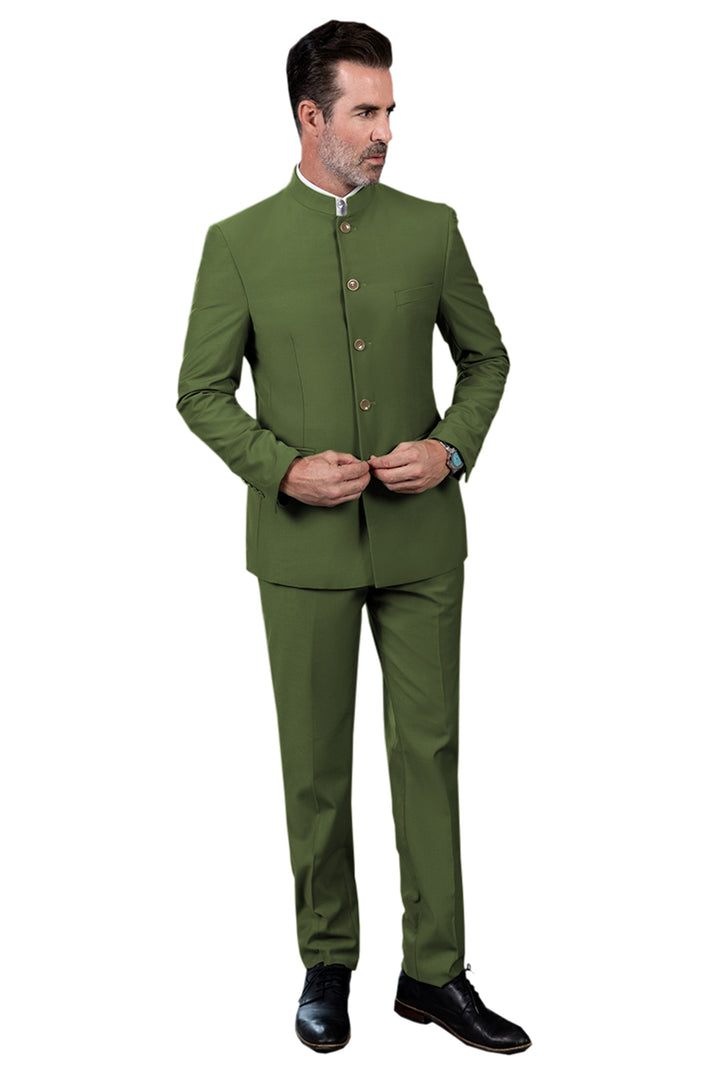 Classic 2 Piece Men's Slim Fit Solid Color Stand Collar Wedding Suit (Blazer+Pants) mens event wear