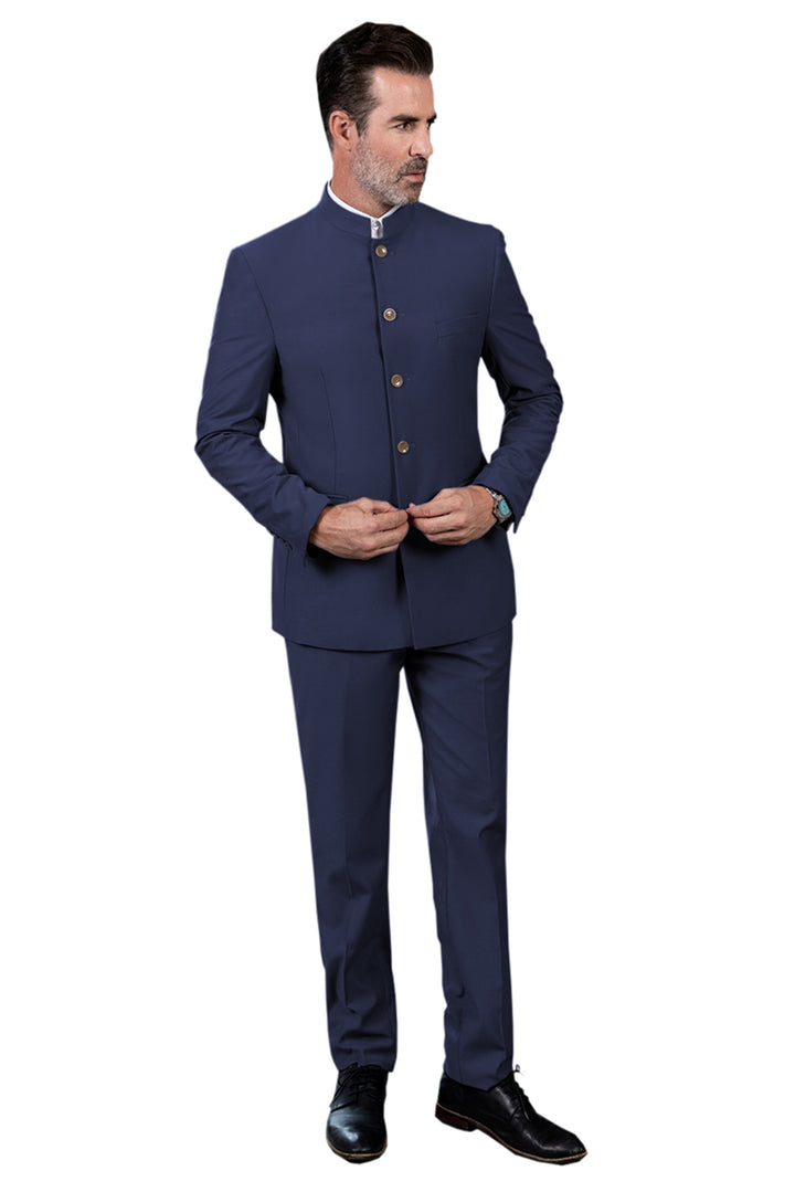 Classic 2 Piece Men's Slim Fit Solid Color Stand Collar Wedding Suit (Blazer+Pants) mens event wear