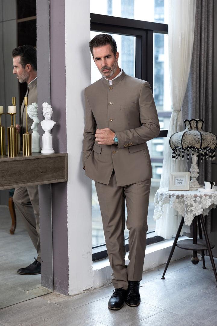 Classic 2 Piece Men's Slim Fit Solid Color Stand Collar Wedding Suit (Blazer+Pants) mens event wear