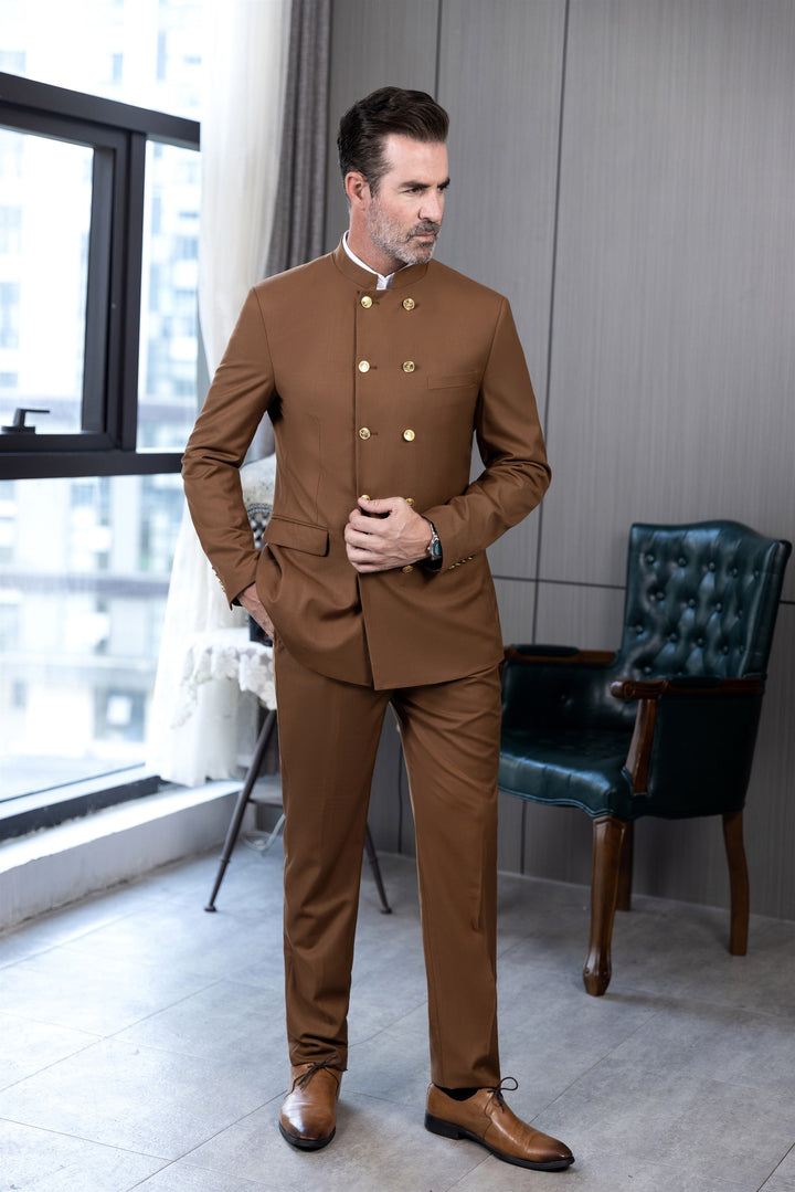 Classic 2 Piece Men's Slim Fit Solid Color Stand Collar Wedding Suit (Blazer+Pants) mens event wear