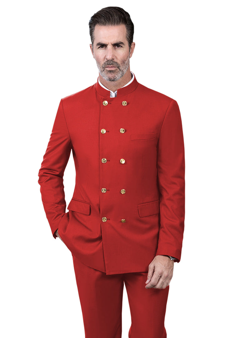 Classic 2 Piece Men's Slim Fit Solid Color Stand Collar Wedding Suit (Blazer+Pants) mens event wear