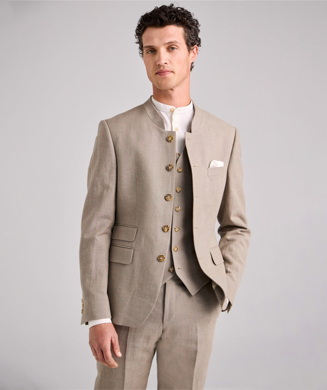 Classic 3 Piece Men's Slim Fit Solid Color Stand Collar Wedding Suit (Blazer+vest+Pants) mens event wear