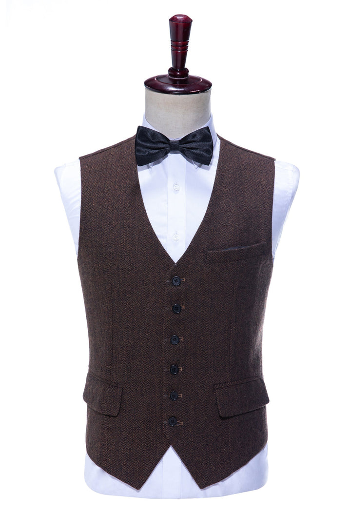 Classic 3 Pieces Mens Suit Herringbone Tweed Peak Lapel Tuxedos (Blazer+vest+Pants) mens event wear