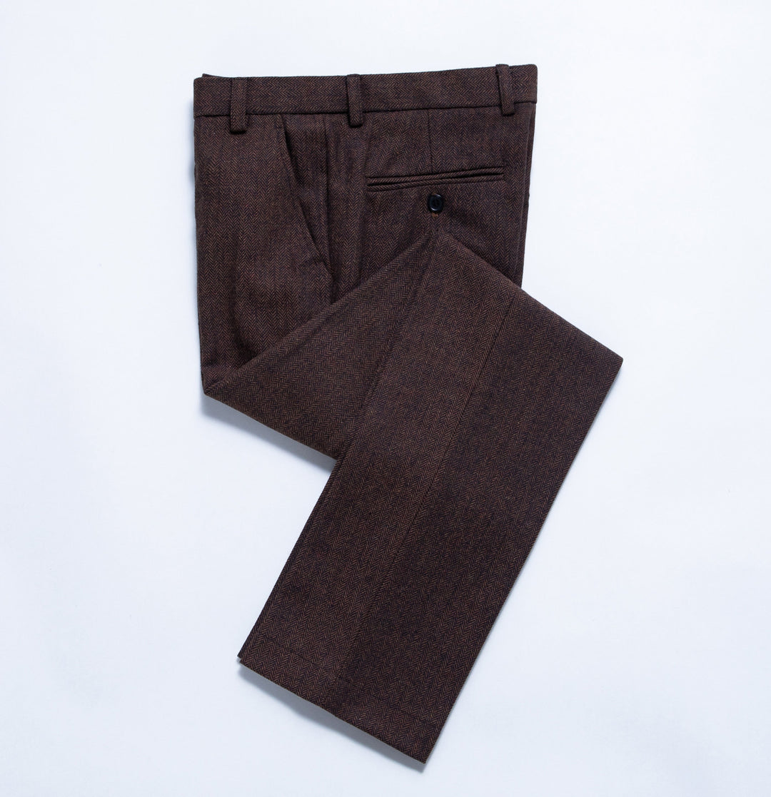 Classic 3 Pieces Mens Suit Herringbone Tweed Peak Lapel Tuxedos (Blazer+vest+Pants) mens event wear