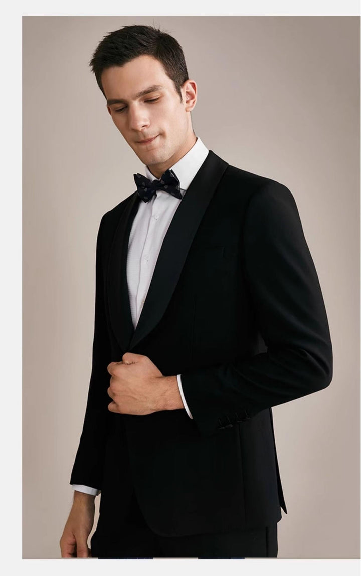 Fashion 2 Pieces Mens Patterned Suit Flat Shawl Lapel Tuxedos(Blazer+Pants) mens event wear