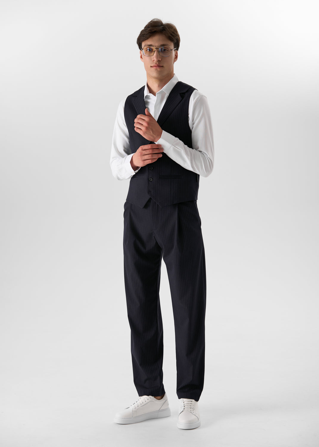 Fashion 2 Pieces Mens Stripe Suit Flat Notch Lapel Vest Suit For Wedding (Vest + Pants) mens event wear