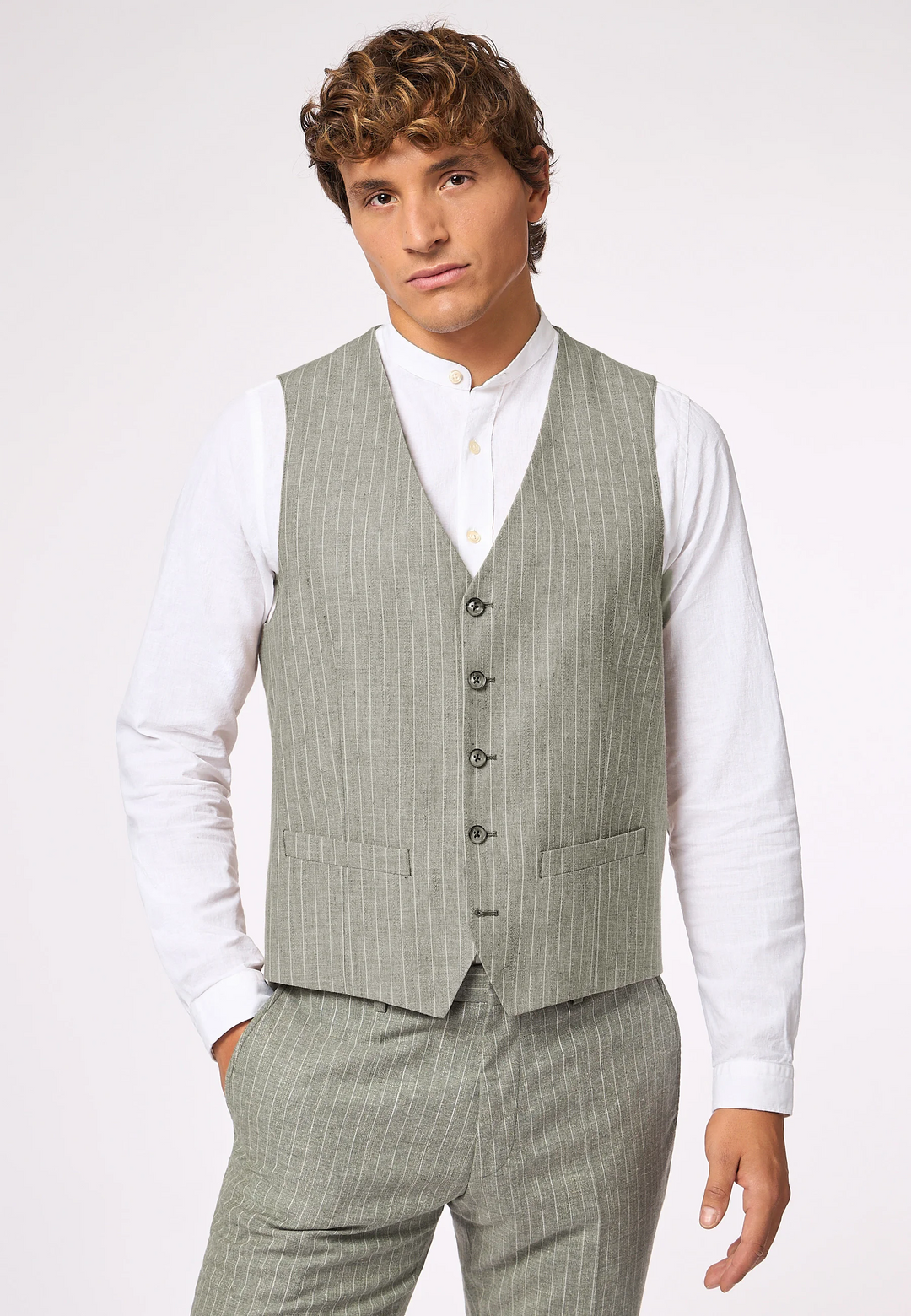 Fashion 2 Pieces Mens Stripe Suit Flat V-Neck Vest Suit For Wedding (Vest + Pants) mens event wear