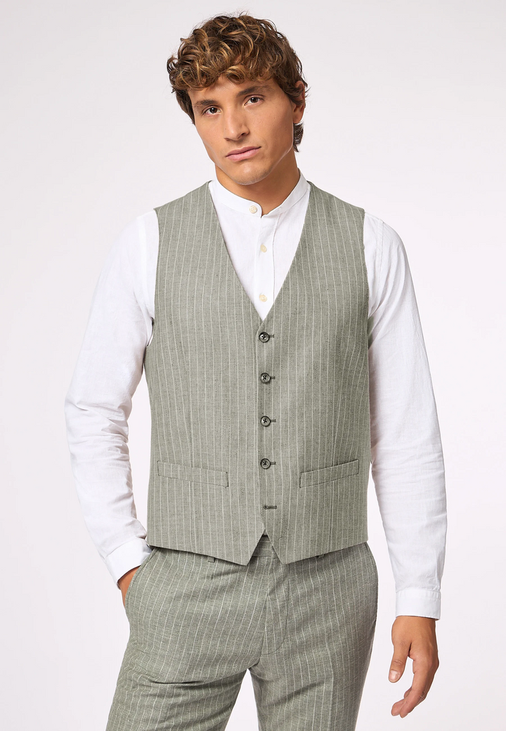 Fashion 2 Pieces Mens Stripe Suit Flat V-Neck Vest Suit For Wedding (Vest + Pants) mens event wear