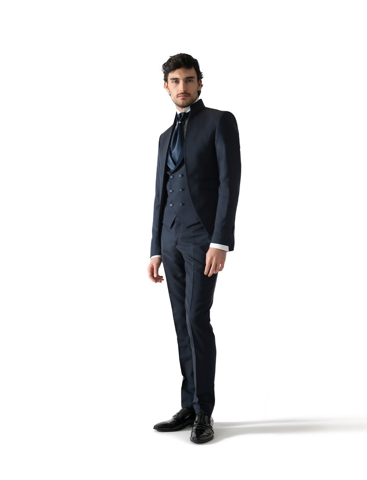 Fashion 3 Piece Men's Slim Fit Solid Color Stand Collar Wedding Suit (Blazer+vest+Pants) mens event wear
