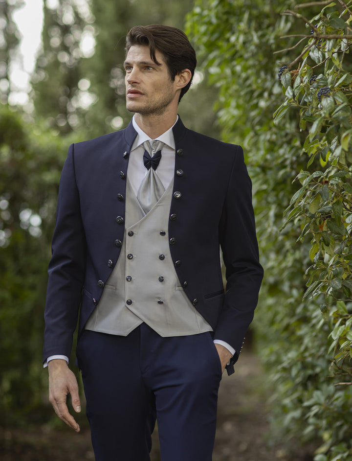 Fashion 3 Piece Men's Slim Fit Solid Color Stand Collar Wedding Suit (Blazer+vest+Pants) mens event wear