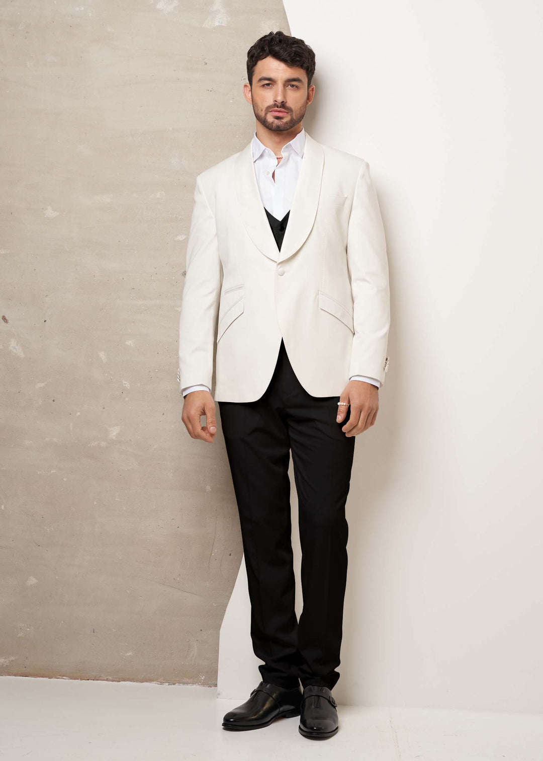 Fashion 3 Pieces Mens Suit Flat Shawl Lapel Tuxedos (Blazer+vest+Pants) mens event wear